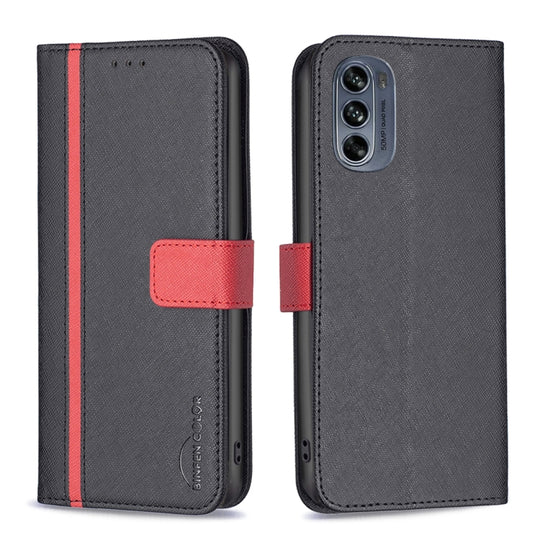 For Motorola Moto G62 BF13 Color Matching Cross Texture Leather Phone Case(Black)