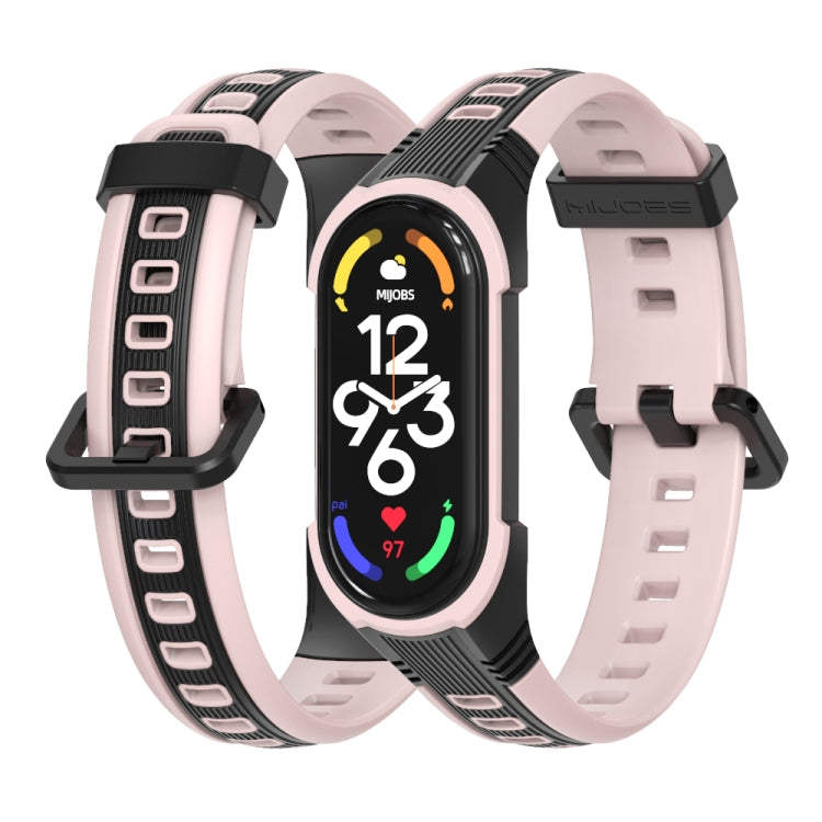 For Xiaomi Mi Band 5 / 6 / 7 MIJOBS Unibody Two-color Silicone Watch Band(Black Pink) - Watch Bands by MIJOBS | Online Shopping UK | buy2fix