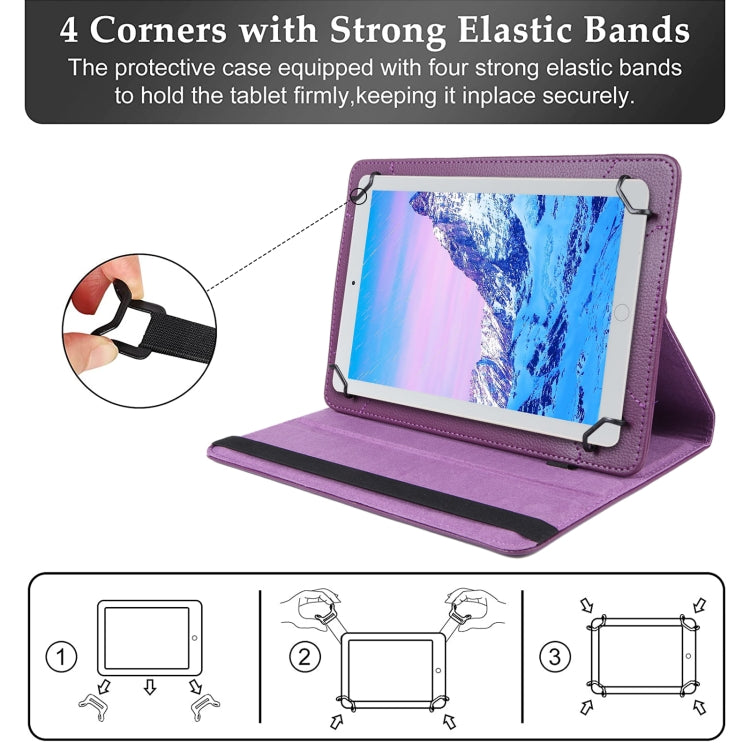 For 10 inch Tablet 360 Degree Rotation Litchi Texture Flip Leather Tablet Case(Purple) - 10 - 11 inch by buy2fix | Online Shopping UK | buy2fix