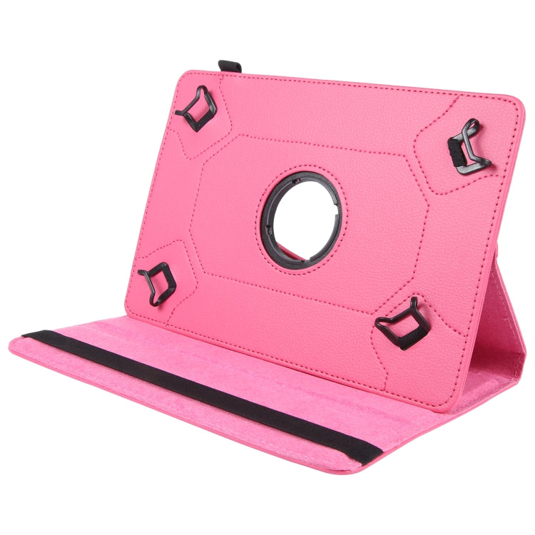 For 10 inch Tablet 360 Degree Rotation Litchi Texture Flip Leather Tablet Case(Rose Red) - 10 - 11 inch by buy2fix | Online Shopping UK | buy2fix