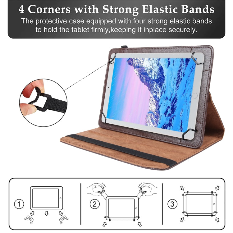 For 10 inch Tablet 360 Degree Rotation Litchi Texture Flip Leather Tablet Case(Brown) - 10 - 11 inch by buy2fix | Online Shopping UK | buy2fix