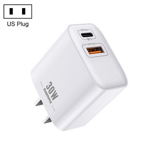 REMAX RP-U82 30W USB + USB-C/Type-C Chargeur rapide à double interface, spécification: prise américaine (blanc)
