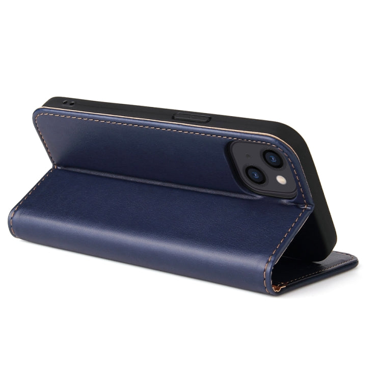 For iPhone 14 Fierre Shann PU Genuine Leather Texture Leather Phone Case (Blue) - iPhone 14 Cases by FIERRE SHANN | Online Shopping UK | buy2fix