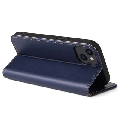 For iPhone 14 Fierre Shann PU Genuine Leather Texture Leather Phone Case (Blue) - iPhone 14 Cases by FIERRE SHANN | Online Shopping UK | buy2fix