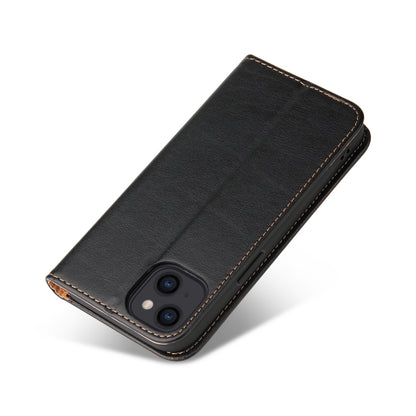 For iPhone 14 Fierre Shann PU Genuine Leather Texture Leather Phone Case (Black) - iPhone 14 Cases by FIERRE SHANN | Online Shopping UK | buy2fix