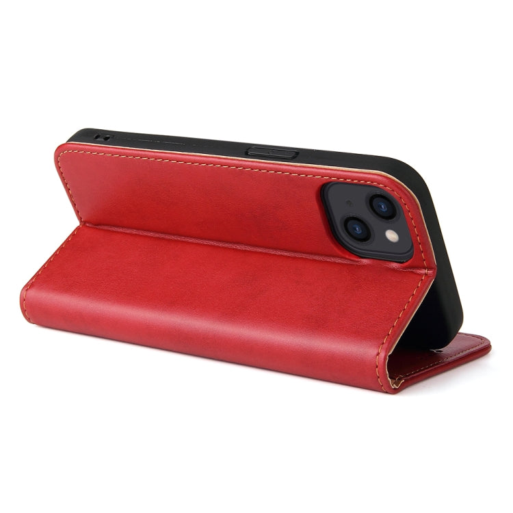 For iPhone 14 Fierre Shann PU Genuine Leather Texture Leather Phone Case (Red) - iPhone 14 Cases by FIERRE SHANN | Online Shopping UK | buy2fix