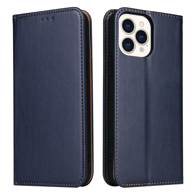 For iPhone 14 Pro Fierre Shann PU Genuine Leather Texture Leather Phone Case(Blue) - iPhone 14 Pro Cases by FIERRE SHANN | Online Shopping UK | buy2fix