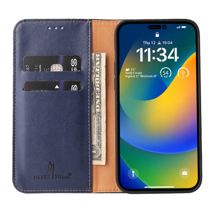 For iPhone 14 Pro Fierre Shann PU Genuine Leather Texture Leather Phone Case(Blue) - iPhone 14 Pro Cases by FIERRE SHANN | Online Shopping UK | buy2fix