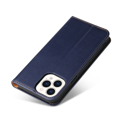 For iPhone 14 Pro Max Fierre Shann PU Genuine Leather Texture Leather Phone Case (Blue) - iPhone 14 Pro Max Cases by FIERRE SHANN | Online Shopping UK | buy2fix