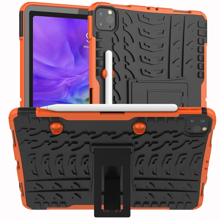 For iPad Pro 11 (2020) Tire Texture Shockproof TPU+PC Protective Tablet Case with Holder(Orange) - iPad Pro 11 (2020) Cases by buy2fix | Online Shopping UK | buy2fix