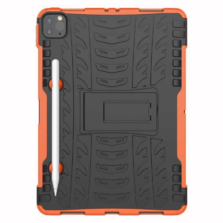 For iPad Pro 11 (2020) Tire Texture Shockproof TPU+PC Protective Tablet Case with Holder(Orange) - iPad Pro 11 (2020) Cases by buy2fix | Online Shopping UK | buy2fix