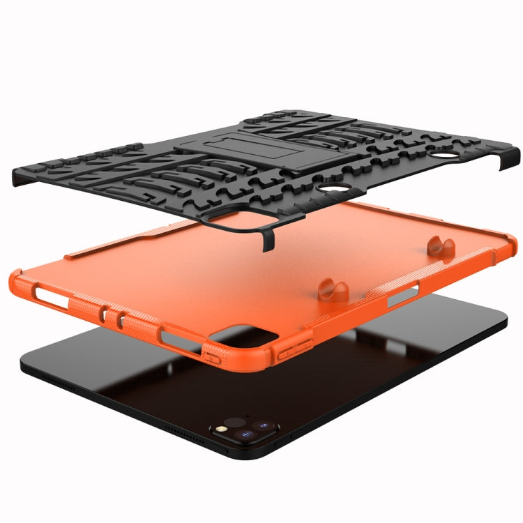 For iPad Pro 11 (2020) Tire Texture Shockproof TPU+PC Protective Tablet Case with Holder(Orange) - iPad Pro 11 (2020) Cases by buy2fix | Online Shopping UK | buy2fix
