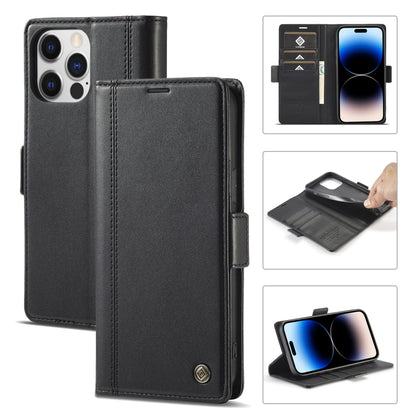 For iPhone 14 Pro LC.IMEEKE Magnetic Buckle Leather Phone Case(Black) - iPhone 14 Pro Cases by LC.IMEEKE | Online Shopping UK | buy2fix