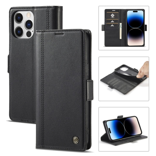 For iPhone 14 Pro LC.IMEEKE Magnetic Buckle Leather Phone Case(Black) - iPhone 14 Pro Cases by LC.IMEEKE | Online Shopping UK | buy2fix