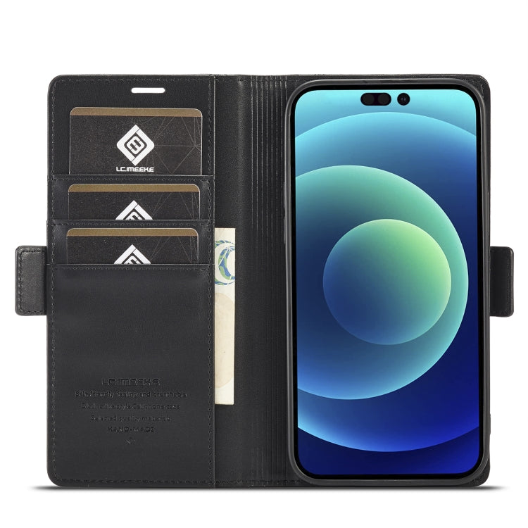 For iPhone 14 Pro LC.IMEEKE Magnetic Buckle Leather Phone Case(Black) - iPhone 14 Pro Cases by LC.IMEEKE | Online Shopping UK | buy2fix