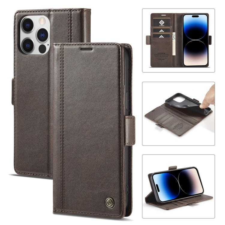 For iPhone 14 Pro LC.IMEEKE Magnetic Buckle Leather Phone Case(Coffee) - iPhone 14 Pro Cases by LC.IMEEKE | Online Shopping UK | buy2fix