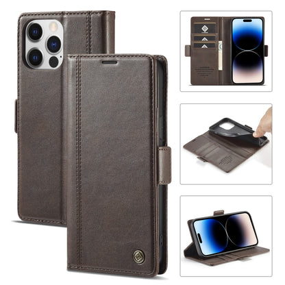 For iPhone 14 Pro LC.IMEEKE Magnetic Buckle Leather Phone Case(Coffee) - iPhone 14 Pro Cases by LC.IMEEKE | Online Shopping UK | buy2fix