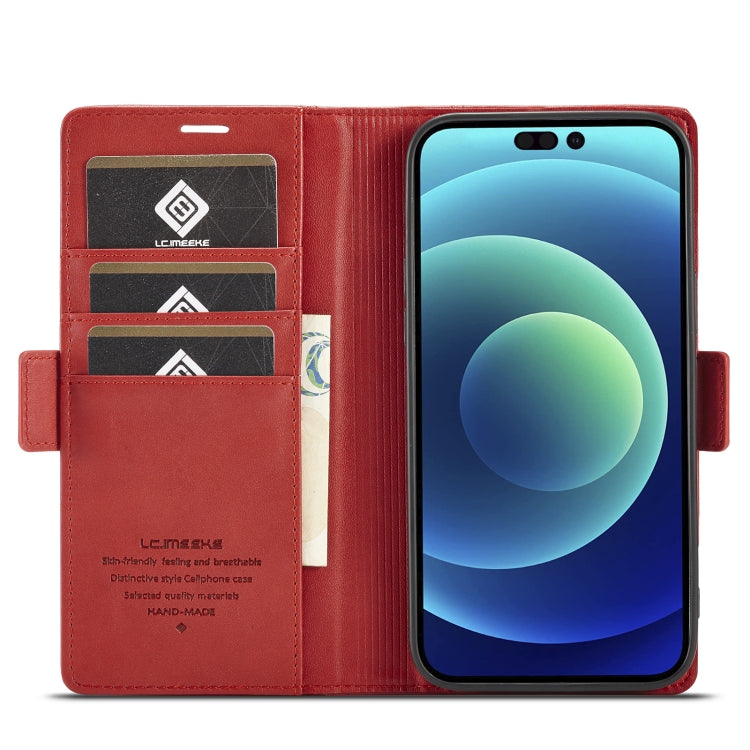 For iPhone 14 Pro LC.IMEEKE Magnetic Buckle Leather Phone Case(Red) - iPhone 14 Pro Cases by LC.IMEEKE | Online Shopping UK | buy2fix