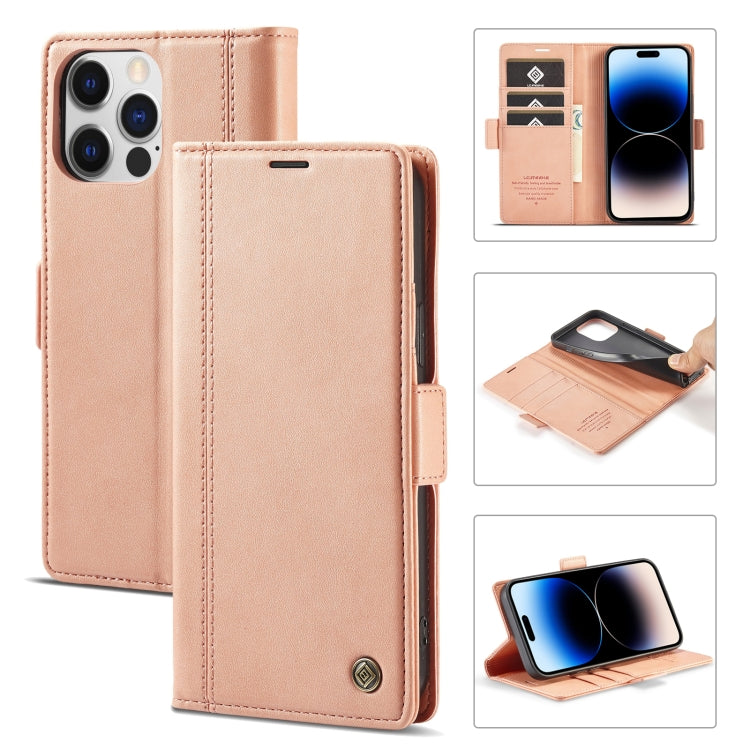 For iPhone 14 Pro LC.IMEEKE Magnetic Buckle Leather Phone Case(Rose Gold) - iPhone 14 Pro Cases by LC.IMEEKE | Online Shopping UK | buy2fix