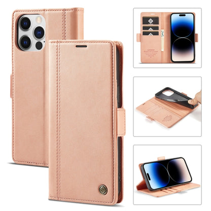 For iPhone 14 Pro LC.IMEEKE Magnetic Buckle Leather Phone Case(Rose Gold) - iPhone 14 Pro Cases by LC.IMEEKE | Online Shopping UK | buy2fix