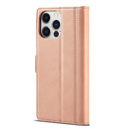 For iPhone 14 Pro LC.IMEEKE Magnetic Buckle Leather Phone Case(Rose Gold) - iPhone 14 Pro Cases by LC.IMEEKE | Online Shopping UK | buy2fix