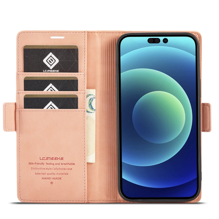 For iPhone 14 Pro LC.IMEEKE Magnetic Buckle Leather Phone Case(Rose Gold) - iPhone 14 Pro Cases by LC.IMEEKE | Online Shopping UK | buy2fix