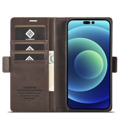 For iPhone 14 Plus LC.IMEEKE Magnetic Buckle Leather Phone Case (Coffee) - iPhone 14 Plus Cases by LC.IMEEKE | Online Shopping UK | buy2fix