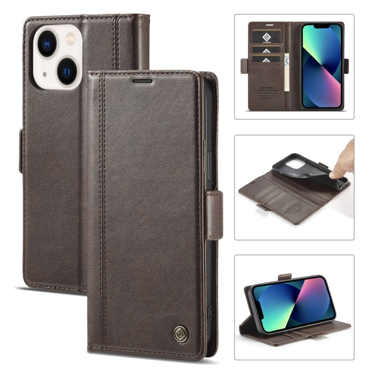 For iPhone 14 LC.IMEEKE Magnetic Buckle Leather Phone Case (Coffee) - iPhone 14 Cases by LC.IMEEKE | Online Shopping UK | buy2fix
