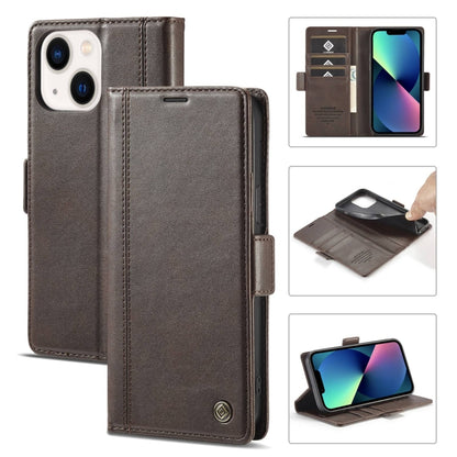 For iPhone 14 LC.IMEEKE Magnetic Buckle Leather Phone Case (Coffee) - iPhone 14 Cases by LC.IMEEKE | Online Shopping UK | buy2fix