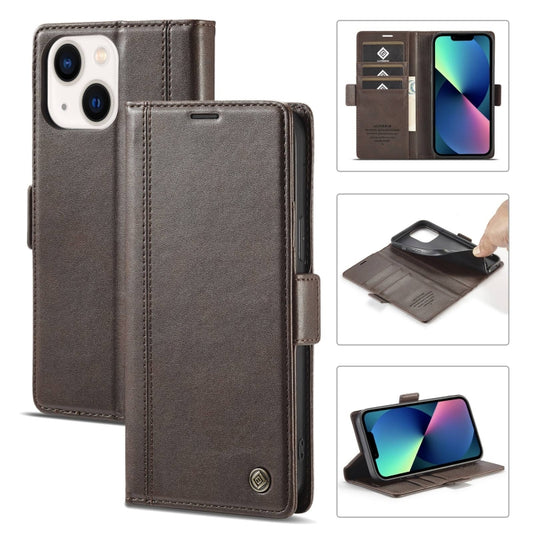 For iPhone 14 LC.IMEEKE Magnetic Buckle Leather Phone Case (Coffee) - iPhone 14 Cases by LC.IMEEKE | Online Shopping UK | buy2fix