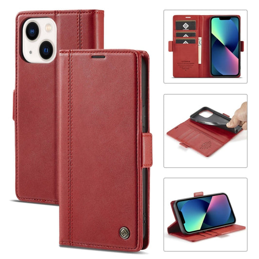 For iPhone 14 LC.IMEEKE Magnetic Buckle Leather Phone Case (Red) - iPhone 14 Cases by LC.IMEEKE | Online Shopping UK | buy2fix