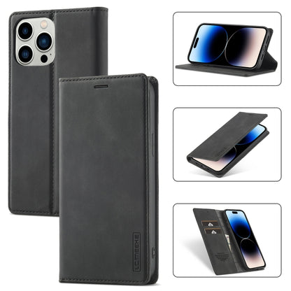 For iPhone 14 Pro Max LC.IMEEKE Strong Magnetic Leather Phone Case with Holder & Card Slots & Wallet (Black) - iPhone 14 Pro Max Cases by LC.IMEEKE | Online Shopping UK | buy2fix