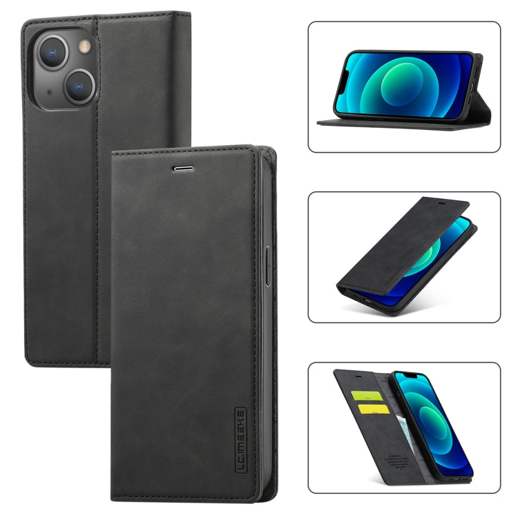 For iPhone 14 Plus LC.IMEEKE Strong Magnetic Leather Phone Case with Holder & Card Slots & Wallet (Black) - iPhone 14 Plus Cases by LC.IMEEKE | Online Shopping UK | buy2fix