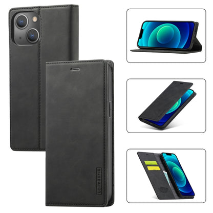 For iPhone 14 LC.IMEEKE Strong Magnetic Leather Phone Case with Holder & Card Slots & Wallet (Black) - iPhone 14 Cases by LC.IMEEKE | Online Shopping UK | buy2fix