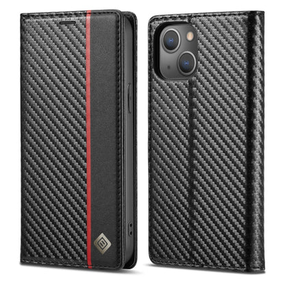 For iPhone 14 LC.IMEEKE Carbon Fiber PU + TPU Leather Case (Vertical Black) - iPhone 14 Cases by LC.IMEEKE | Online Shopping UK | buy2fix