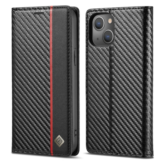 For iPhone 14 LC.IMEEKE Carbon Fiber PU + TPU Leather Case (Vertical Black) - iPhone 14 Cases by LC.IMEEKE | Online Shopping UK | buy2fix