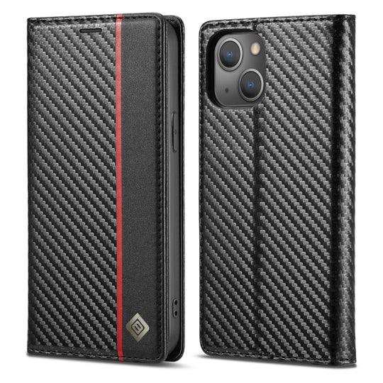 For iPhone 14 Plus LC.IMEEKE Carbon Fiber PU + TPU Leather Case (Vertical Black)