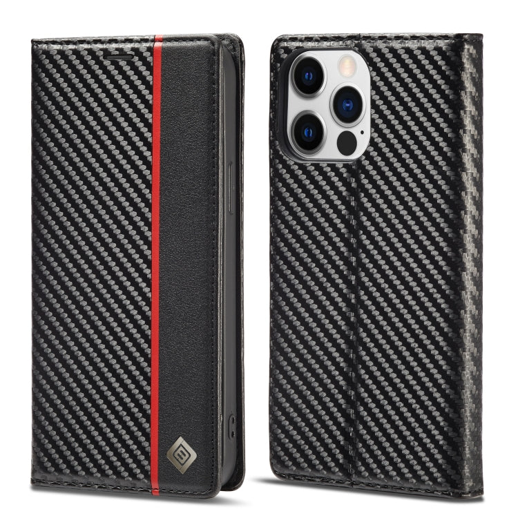 For iPhone 14 Pro LC.IMEEKE Carbon Fiber PU + TPU Leather Case(Vertical Black) - iPhone 14 Pro Cases by LC.IMEEKE | Online Shopping UK | buy2fix