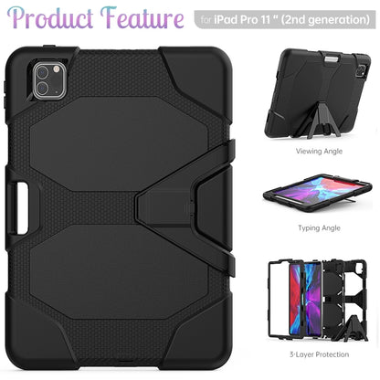 For iPhone 11 Pro For iPad Pro 11 inch (2020) Shockproof Colorful Silicon + PC Protective Case with Holder & Shoulder Strap & Hand Strap & Pen Slot(Black) - iPhone 11 Pro Cases by buy2fix | Online Shopping UK | buy2fix