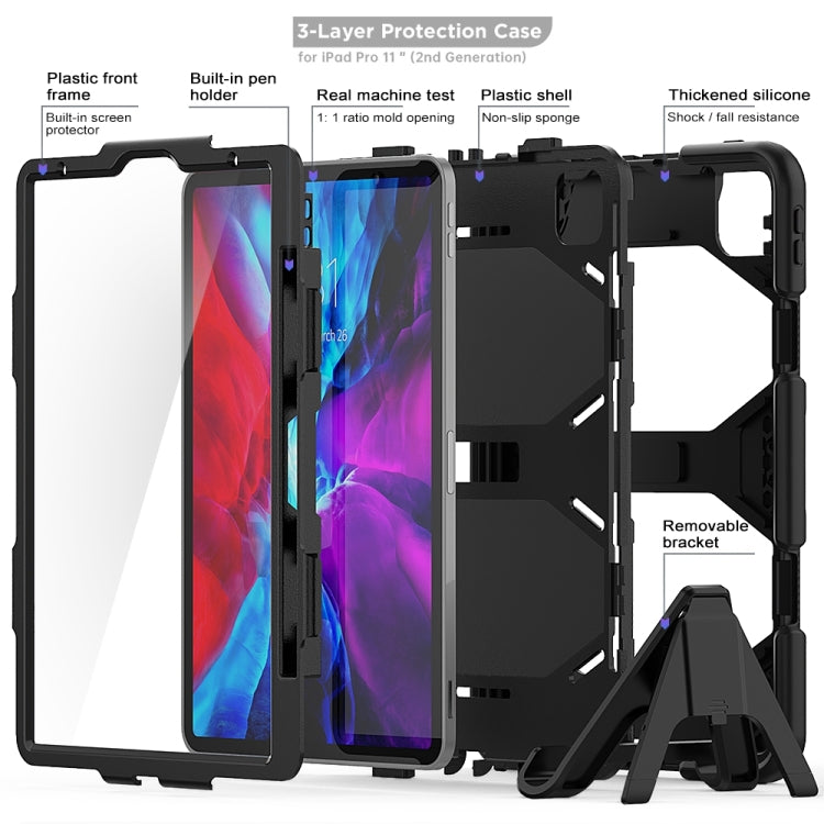 For iPhone 11 Pro For iPad Pro 11 inch (2020) Shockproof Colorful Silicon + PC Protective Case with Holder & Shoulder Strap & Hand Strap & Pen Slot(Black) - iPhone 11 Pro Cases by buy2fix | Online Shopping UK | buy2fix