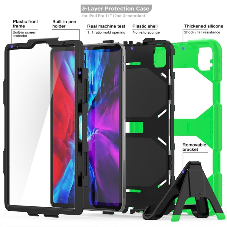 For iPhone 11 Pro For iPad Pro 11 inch (2020) Shockproof Colorful Silicon + PC Protective Case with Holder & Shoulder Strap & Hand Strap & Pen Slot(Green) - iPhone 11 Pro Cases by buy2fix | Online Shopping UK | buy2fix