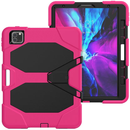 For iPhone 11 Pro For iPad Pro 11 inch (2020) Shockproof Colorful Silicon + PC Protective Case with Holder & Shoulder Strap & Hand Strap & Pen Slot(Rose Red) - iPhone 11 Pro Cases by buy2fix | Online Shopping UK | buy2fix
