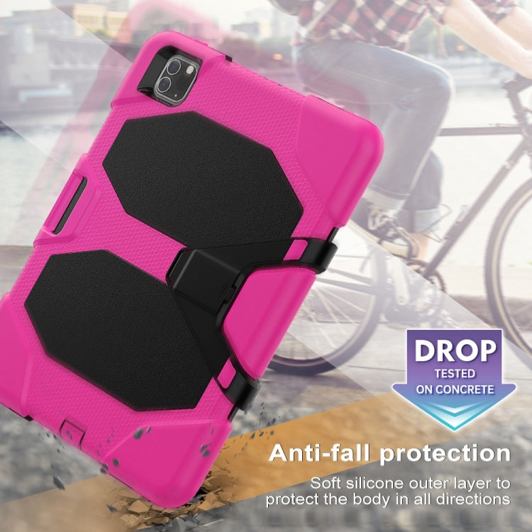 For iPhone 11 Pro For iPad Pro 11 inch (2020) Shockproof Colorful Silicon + PC Protective Case with Holder & Shoulder Strap & Hand Strap & Pen Slot(Rose Red) - iPhone 11 Pro Cases by buy2fix | Online Shopping UK | buy2fix