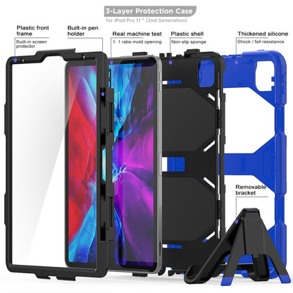 For iPhone 11 Pro For iPad Pro 11 inch (2020) Shockproof Colorful Silicon + PC Protective Case with Holder & Shoulder Strap & Hand Strap & Pen Slot(Dark Blue) - iPhone 11 Pro Cases by buy2fix | Online Shopping UK | buy2fix