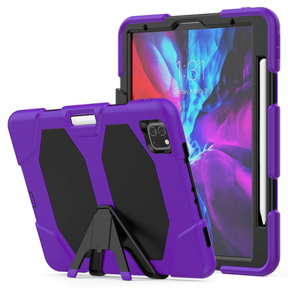 For iPhone 11 Pro For iPad Pro 11 inch (2020) Shockproof Colorful Silicon + PC Protective Case with Holder & Shoulder Strap & Hand Strap & Pen Slot(Purple) - iPhone 11 Pro Cases by buy2fix | Online Shopping UK | buy2fix