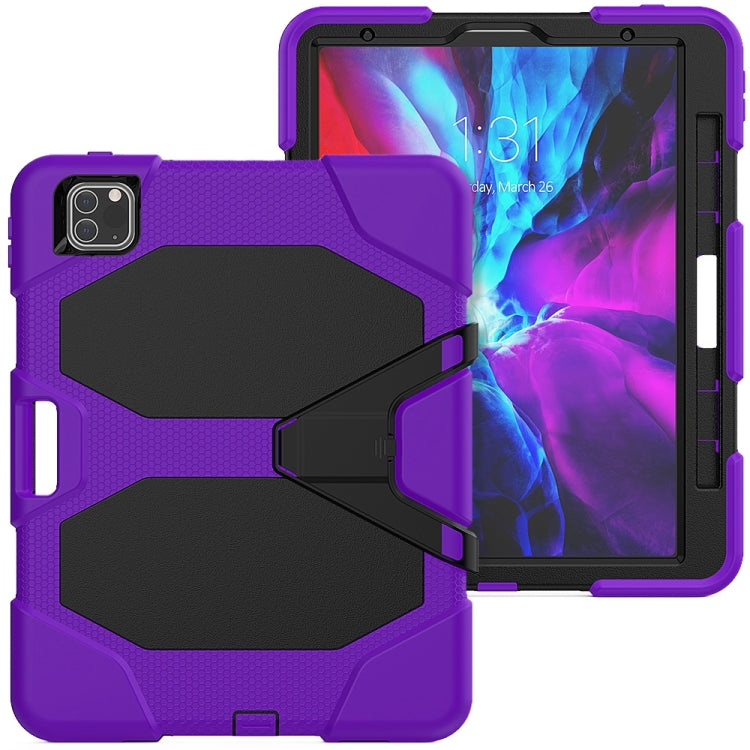 For iPhone 11 Pro For iPad Pro 11 inch (2020) Shockproof Colorful Silicon + PC Protective Case with Holder & Shoulder Strap & Hand Strap & Pen Slot(Purple) - iPhone 11 Pro Cases by buy2fix | Online Shopping UK | buy2fix