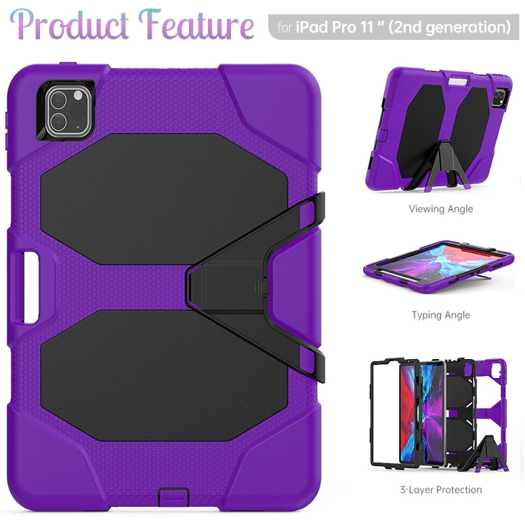 For iPhone 11 Pro For iPad Pro 11 inch (2020) Shockproof Colorful Silicon + PC Protective Case with Holder & Shoulder Strap & Hand Strap & Pen Slot(Purple) - iPhone 11 Pro Cases by buy2fix | Online Shopping UK | buy2fix