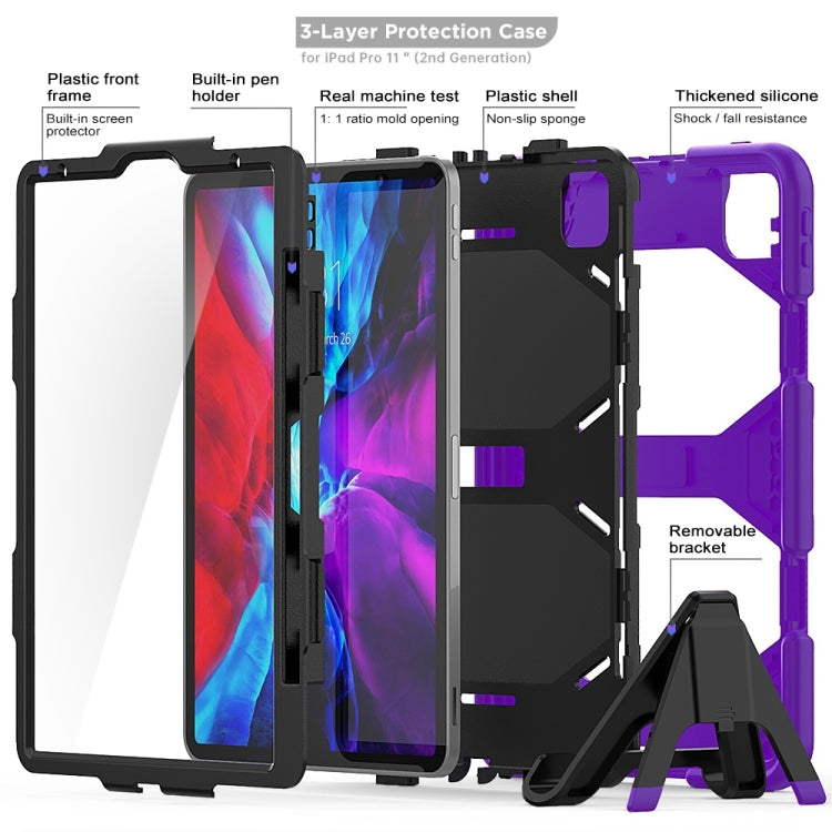 For iPhone 11 Pro For iPad Pro 11 inch (2020) Shockproof Colorful Silicon + PC Protective Case with Holder & Shoulder Strap & Hand Strap & Pen Slot(Purple) - iPhone 11 Pro Cases by buy2fix | Online Shopping UK | buy2fix