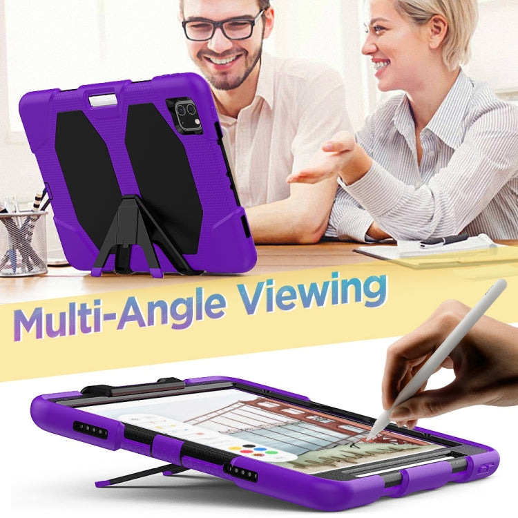 For iPhone 11 Pro For iPad Pro 11 inch (2020) Shockproof Colorful Silicon + PC Protective Case with Holder & Shoulder Strap & Hand Strap & Pen Slot(Purple) - iPhone 11 Pro Cases by buy2fix | Online Shopping UK | buy2fix