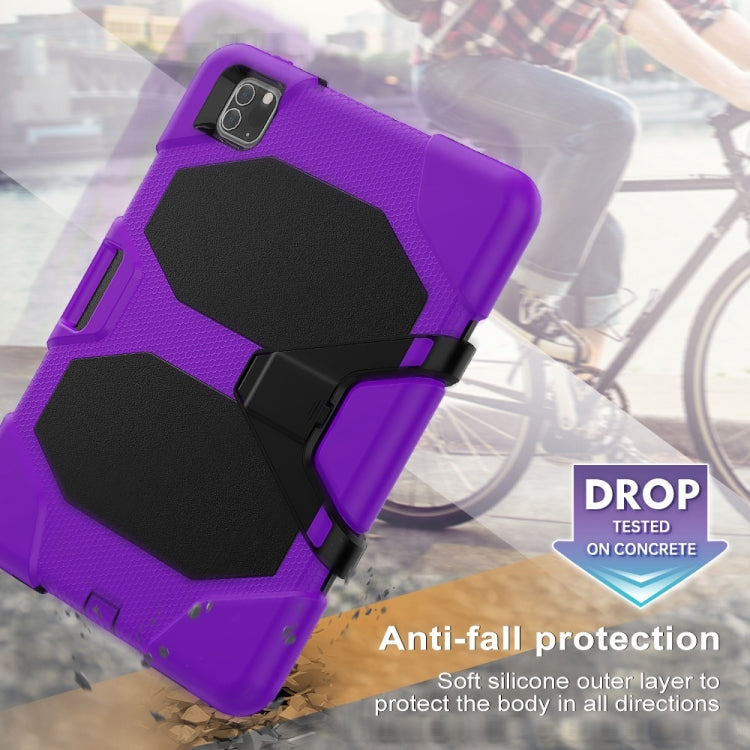 For iPhone 11 Pro For iPad Pro 11 inch (2020) Shockproof Colorful Silicon + PC Protective Case with Holder & Shoulder Strap & Hand Strap & Pen Slot(Purple) - iPhone 11 Pro Cases by buy2fix | Online Shopping UK | buy2fix